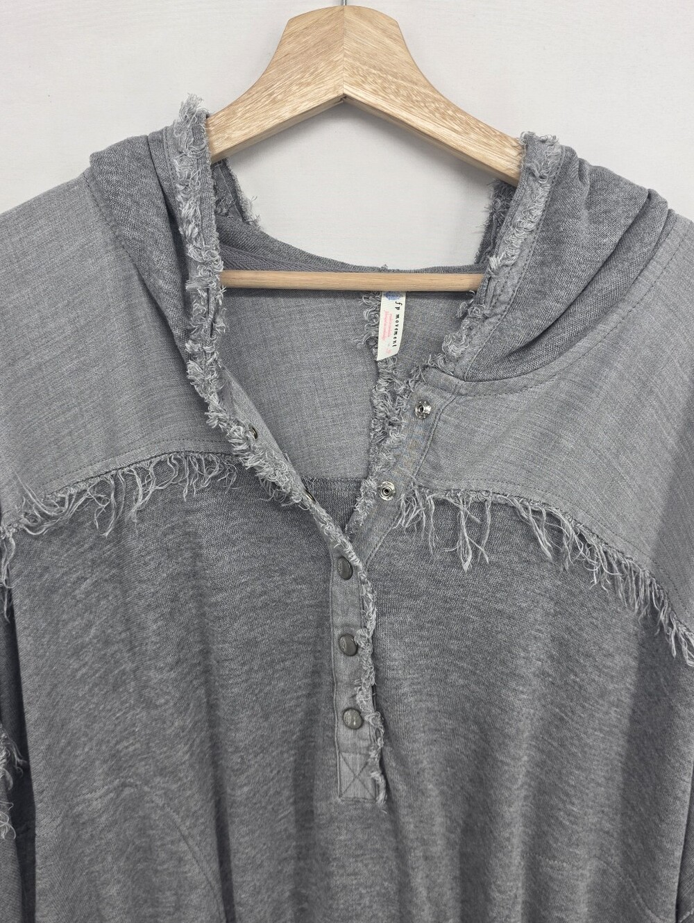 Free People Movement Windy Meadow Hoodie Heather Gray Frayed Oversized Large - Picture 6 of 15